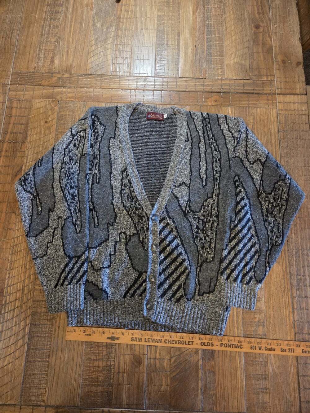 Vintage Cardigan Size L Sweater 80s 90s Bachrach Gray And Black Made In USA...